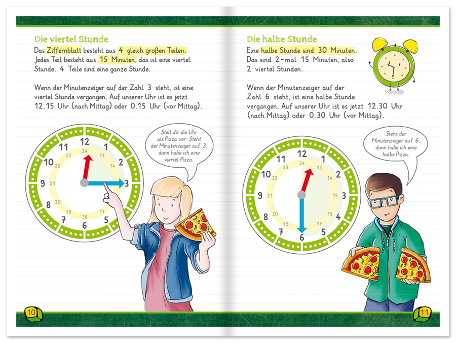 Die Uhr lesen lernen Lernhilfe Kinder Schule Leseprobe S10–11 Neuer Favorit Verlag Onlineshop