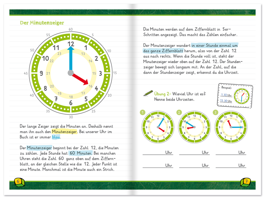Die Uhr lesen lernen Lernhilfe Kinder Schule Leseprobe S6–7 Neuer Favorit Verlag Onlineshop