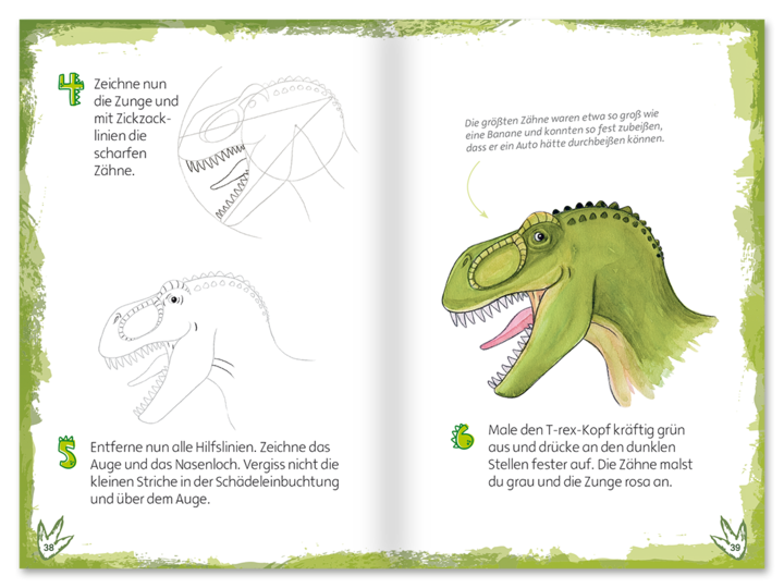 Dinos zeichnen lernen Malen Kinder Leseprobe S38–39 Neuer Favorit Verlag Onlineshop