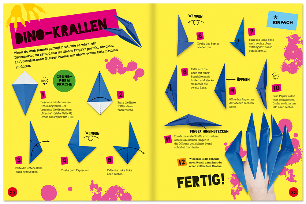 Dinosaurier Origami Kinder Basteln Leseprobe S22–23 Neuer Favorit Verlag Onlineshop