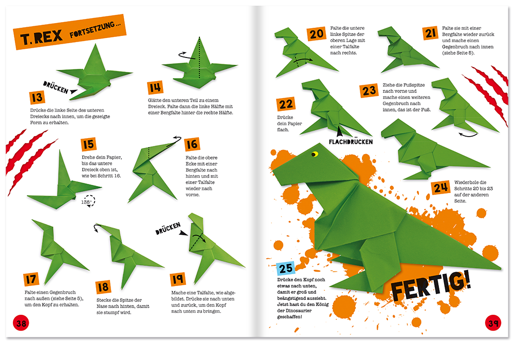 Dinosaurier Origami Kinder Basteln Leseprobe S38–39 Neuer Favorit Verlag Onlineshop