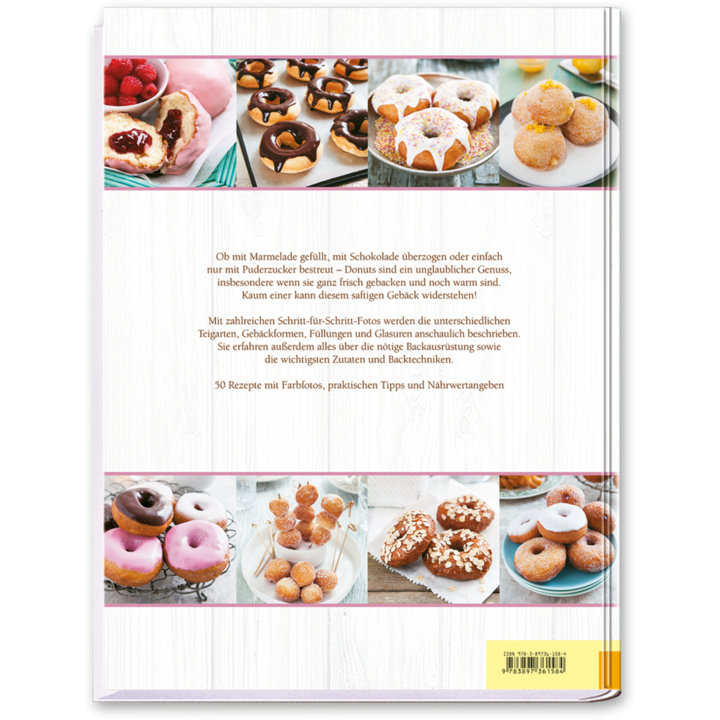 Donuts Backbuch leckere, süße selbstgemachte Donuts zum backen Cover Rückseite Edition XXL Onlineshop