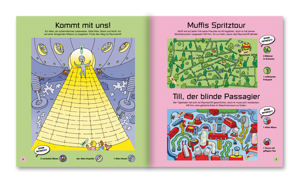 Durch 80 Labyrinthe ins Universum Rätsel Kinder Leseprobe S8–9 Premio Onlineshop