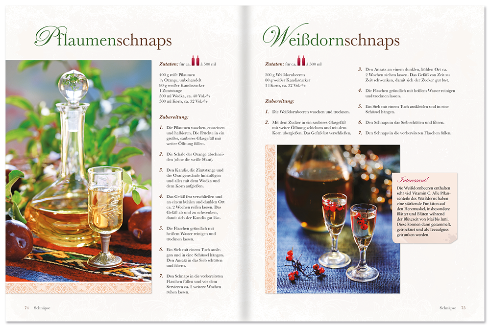 Edle Liköre und Schnäpse Buch klassische und neue Rezepte für Genießer Leseprobe S74-75 Edition XXL Onlineshop