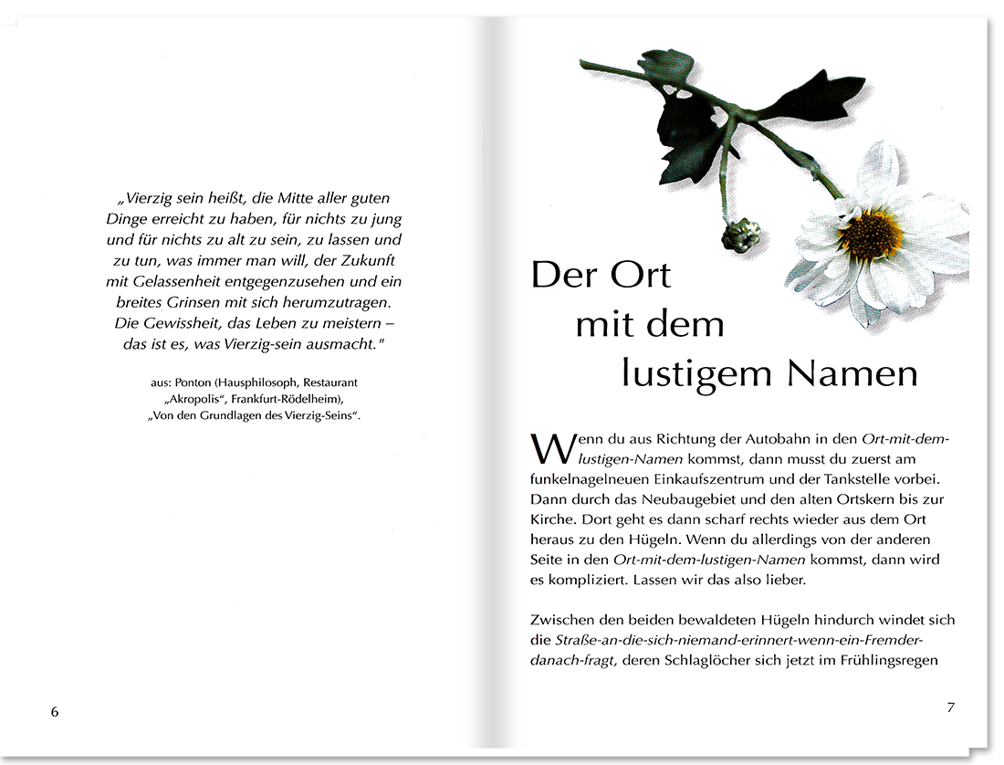 Endlich 40! Geschenkbuch Geschichten Cartoons Leseprobe S6–7 TOMUS Verlag Onlineshop