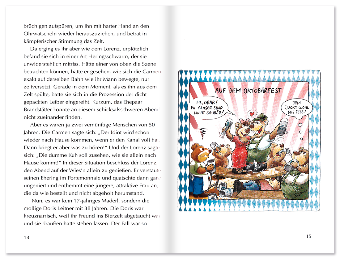 Endlich 50! Geschenkbuch Geschichten Cartoons Leseprobe S14–15 TOMUS Verlag Onlineshop