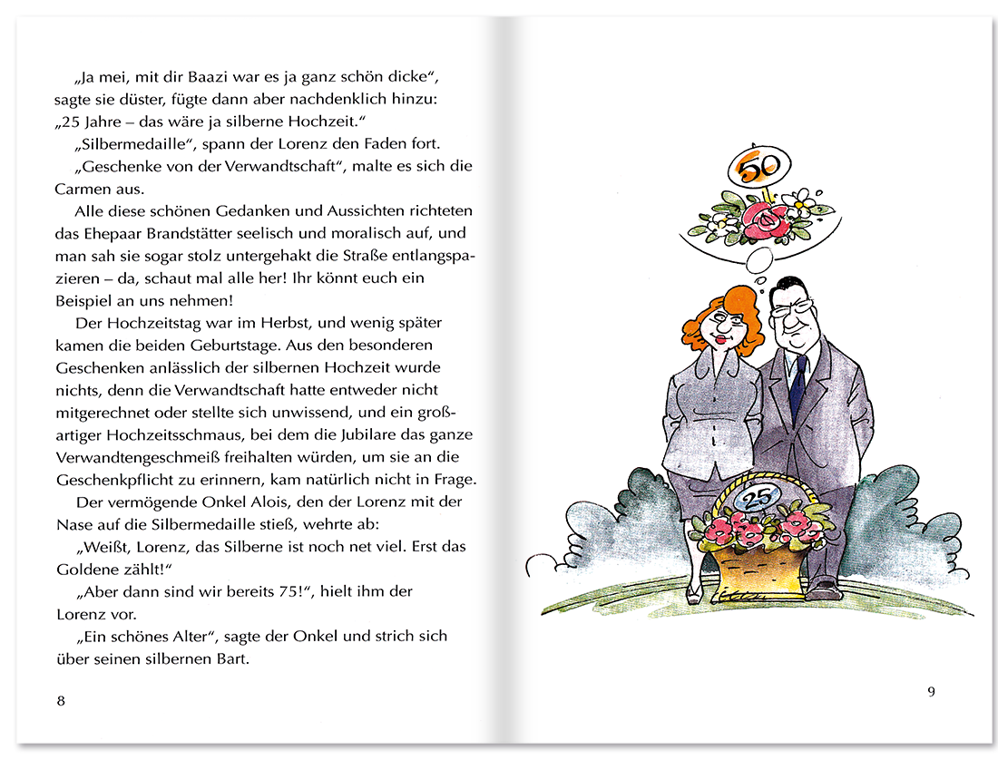 Endlich 50! Geschenkbuch Geschichten Cartoons Leseprobe S8–9 TOMUS Verlag Onlineshop