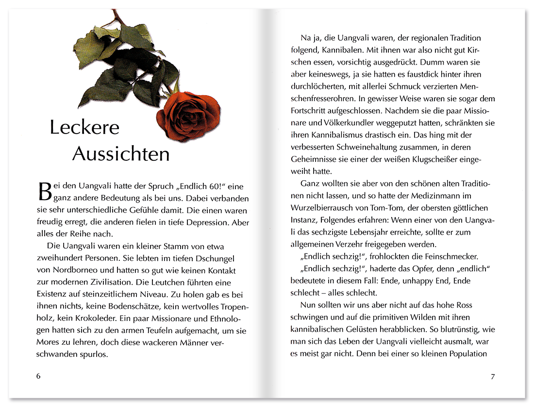 Endlich 60! Geschenkbuch Geschichten Cartoons Leseprobe S6–7 TOMUS Verlag Onlineshop