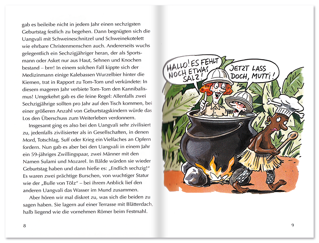 Endlich 60! Geschenkbuch Geschichten Cartoons Leseprobe S8–9 TOMUS Verlag Onlineshop