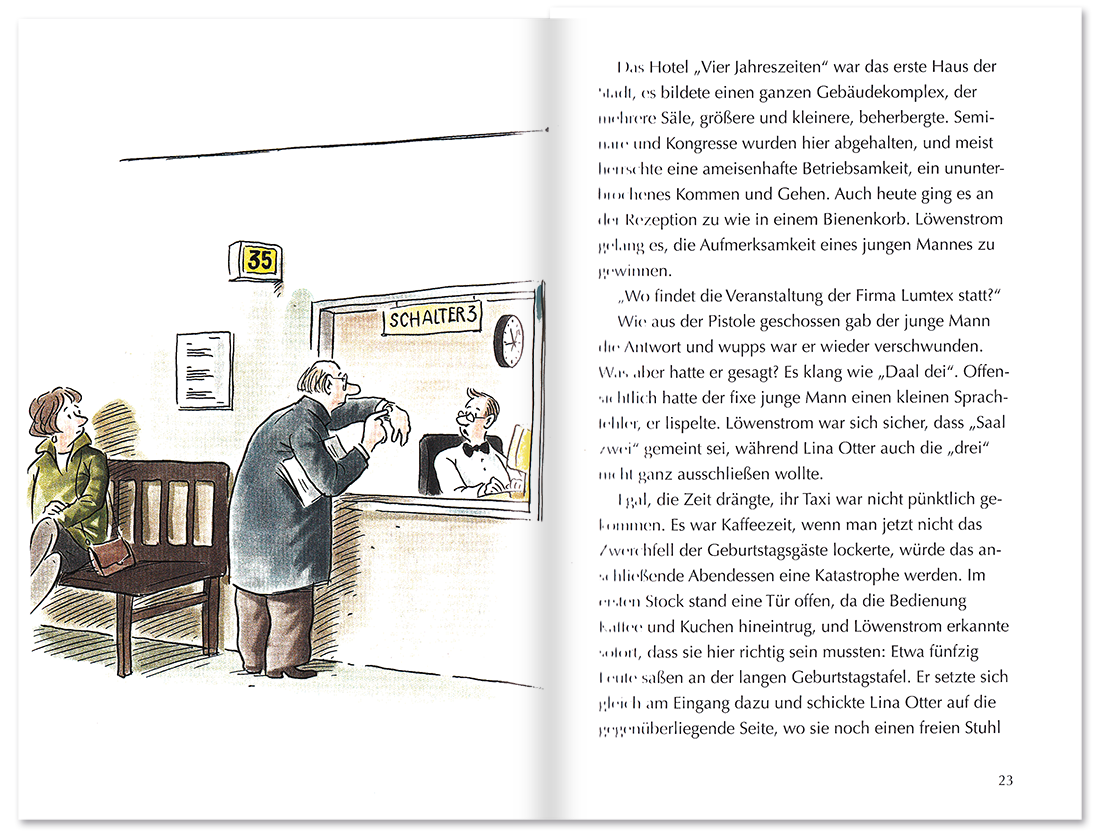 Endlich 65! Geschenkbuch Geschichten Cartoons Leseprobe S22–23 TOMUS Verlag Onlineshop