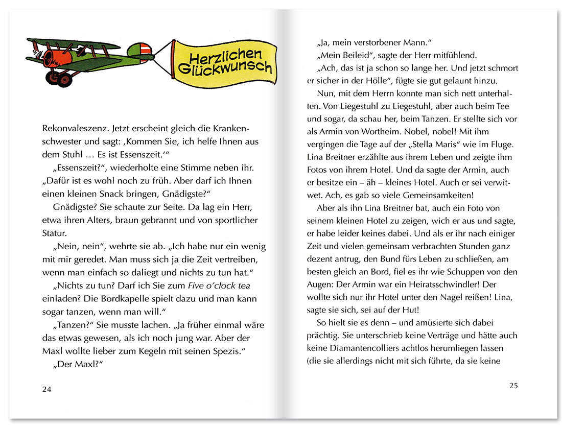 Endlich 70 Geschenkbuch Geschichten Cartoons Leseprobe S24–25 TOMUS Verlag Onlineshop