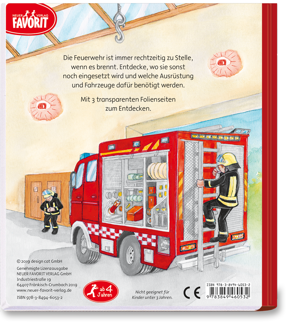 Entdecke unsere Welt – Die Feuerwehr Feuer Kinder Folienbuch Cover  Rückseite Neuer Favorit Verlag Onlineshop