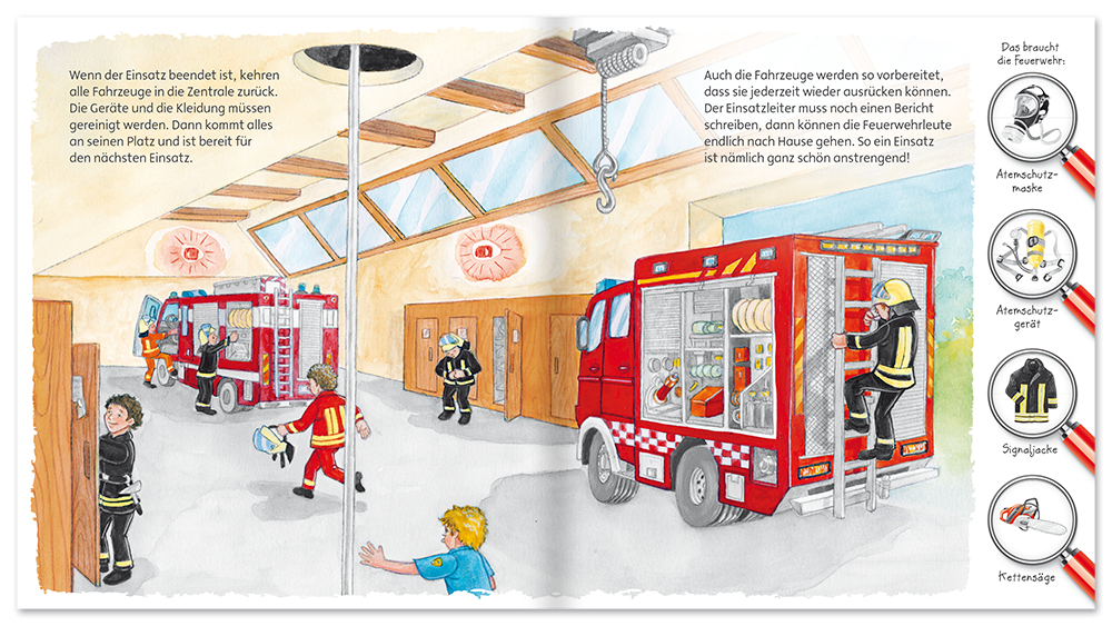 Entdecke unsere Welt – Die Feuerwehr Feuer Kinder Folienbuch Leseprobe S8–9 Neuer Favorit Verlag Onlineshop
