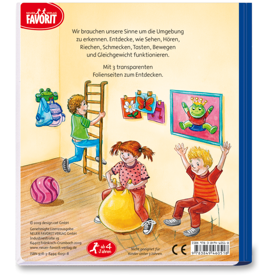 Entdecke unsere Welt – Die sieben Sinne Körper Kinder Folienbuch Cover Rückseite Neuer Favorit Verlag Onlineshop