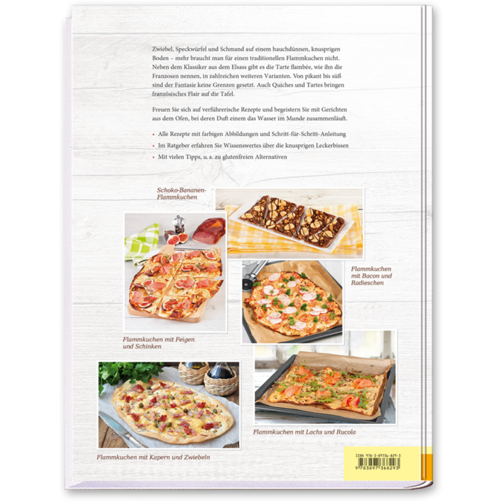 Flammkuchen Quiches Tartes Kochbuch schnelle und einfache Rezepte Cover Rückseite Edition XXL Onlineshop