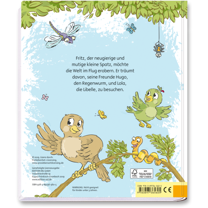 Fritz der Spatz Kinderbuch Pappbilderbuch für Kinder Cover Rückseite Edition XXL Onlineshop
