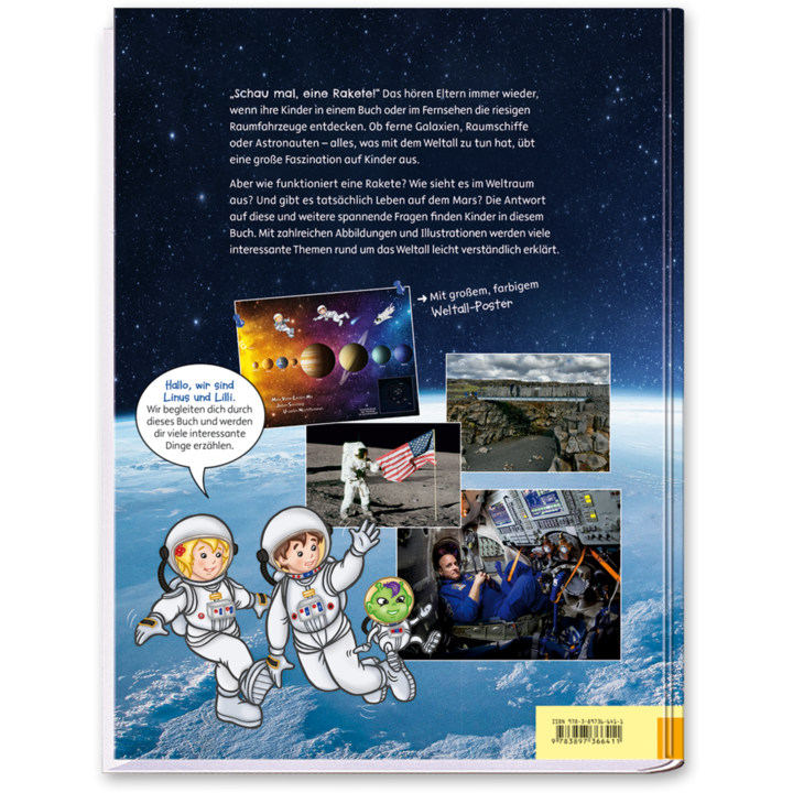 Im Weltall geht's rund Kinderbuch das Weltall kennenlernen mit Poster Cover Rückseite Edition XXL Onlineshop