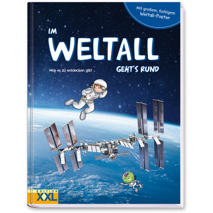 Im Weltall geht's rund Kinderbuch das Weltall kennenlernen mit Poster Cover Vorderseite Edition XXL Onlineshop