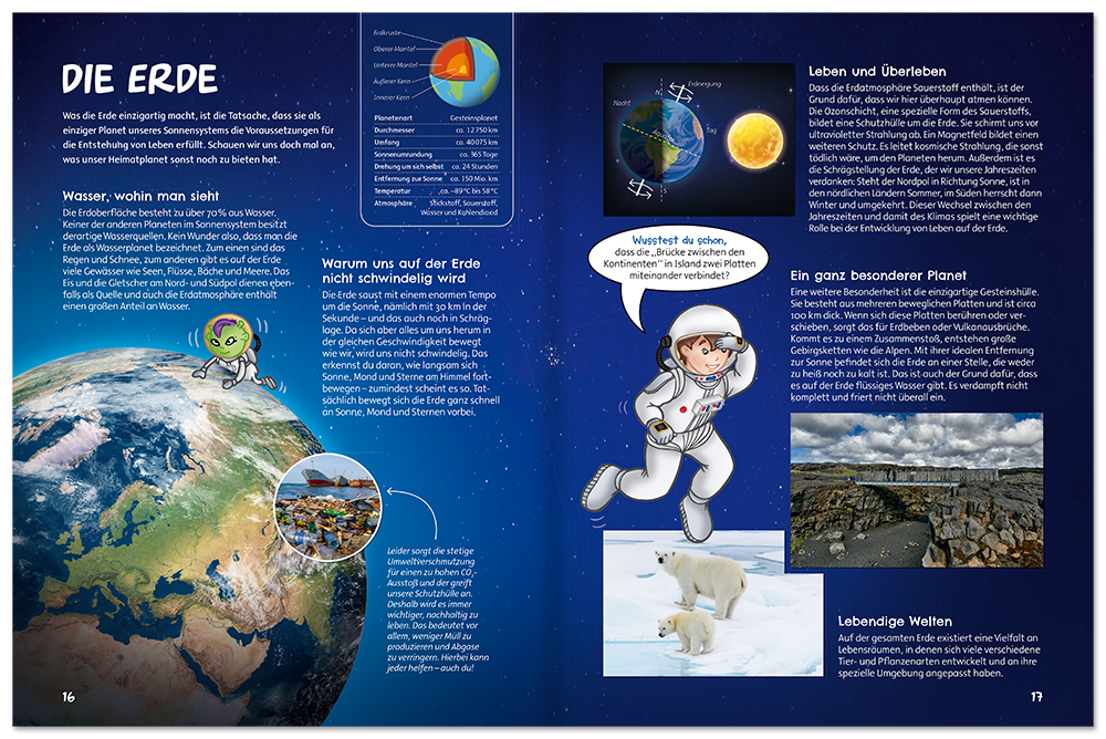 Im Weltall geht's rund Kinderbuch das Weltall kennenlernen mit Poster Leseprobe S16-17 Edition XXL Onlineshop