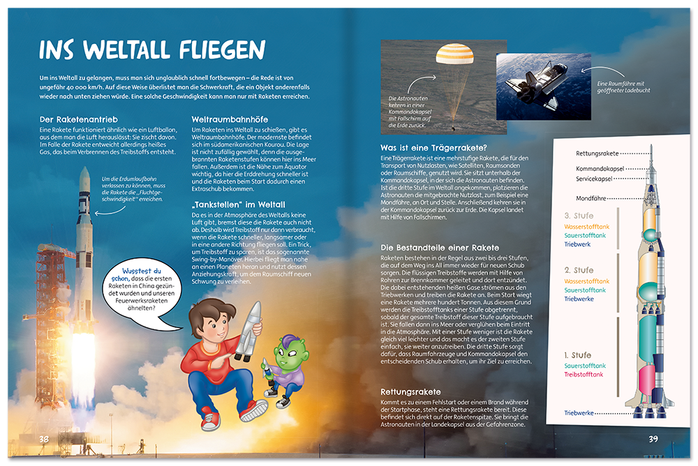 Im Weltall geht's rund Kinderbuch das Weltall kennenlernen mit Poster Leseprobe S38-39 Edition XXL Onlineshop