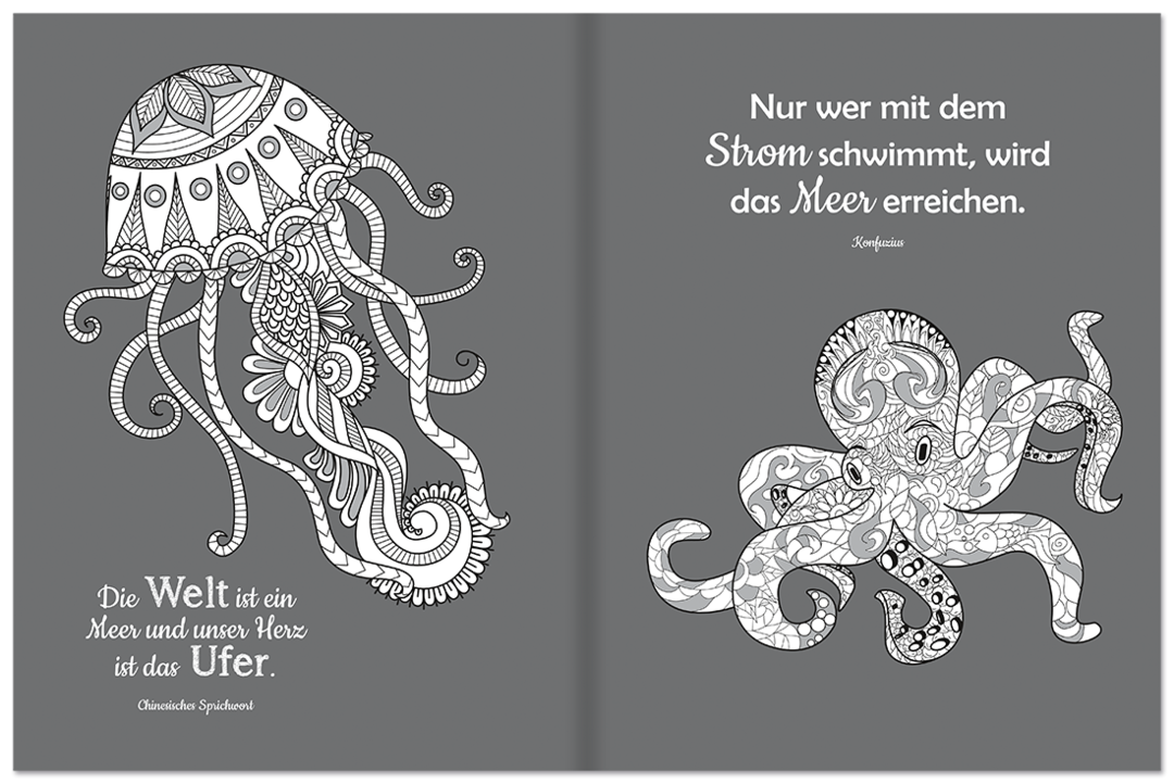 Fantasievolle Tiere – Malbuch & Zitate