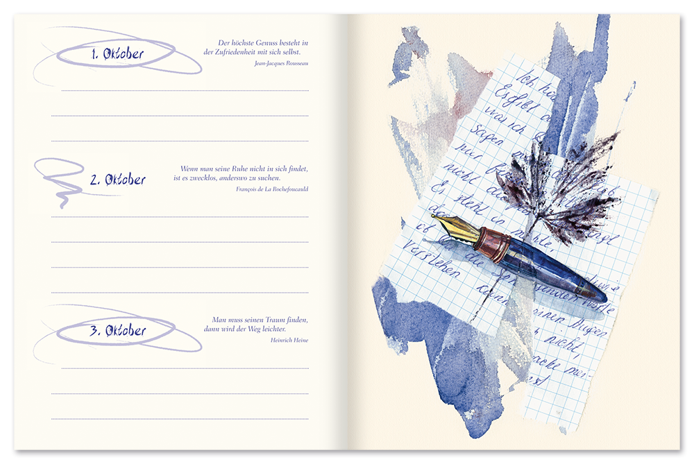 Immerwährender Kalender mit Zitaten mit 32 Aquarellen Leseprobe S148-149 Edition XXL Onlineshop